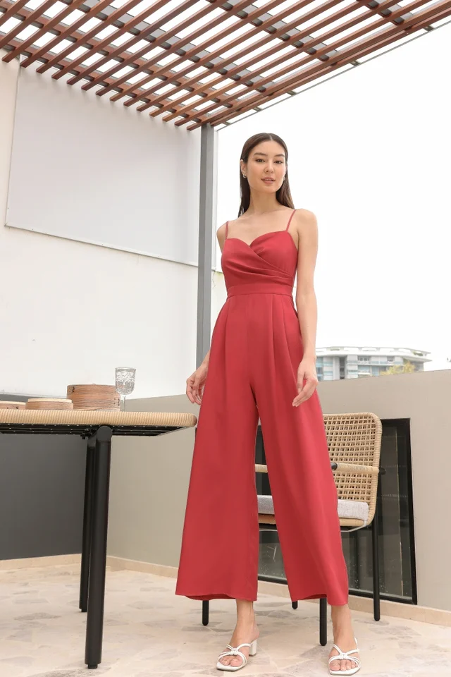 KRISTY SWEETHEART WRAP PADDED JUMPSUIT (CRIMSON PINK)