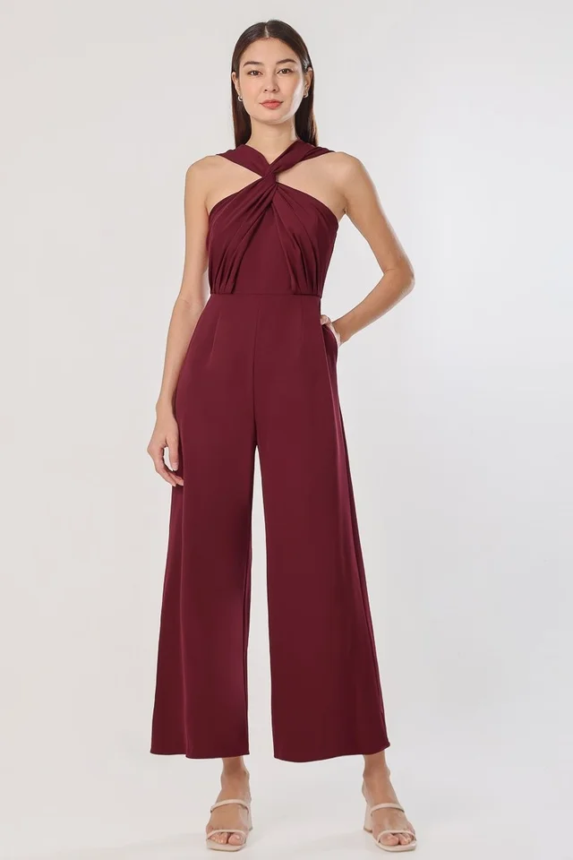 LORI TWIST KNOT PADDED JUMPSUIT (MERLOT)