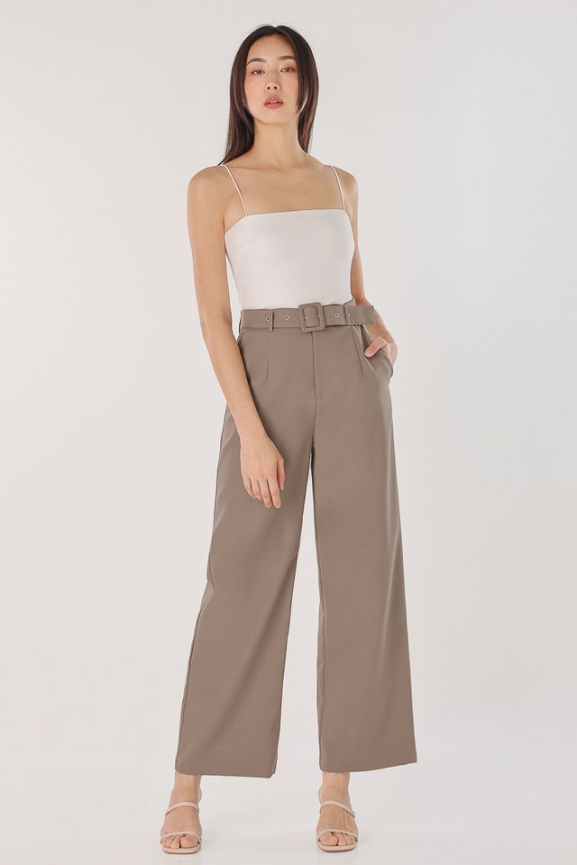 AXTON BELTED STRAIGHT LEG PANTS (LATTE BROWN) - PETITE