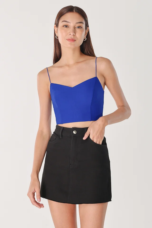 YURA V-NECK PADDED CROP TOP (COBALT)