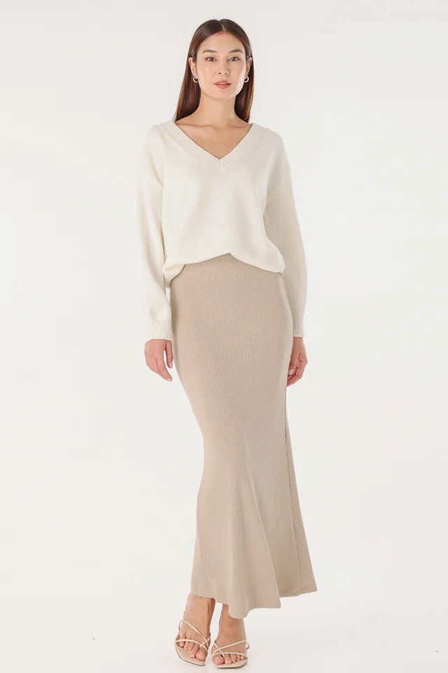 TRIXIE RIBBED MAXI SKIRT (WHEAT) - REGULAR