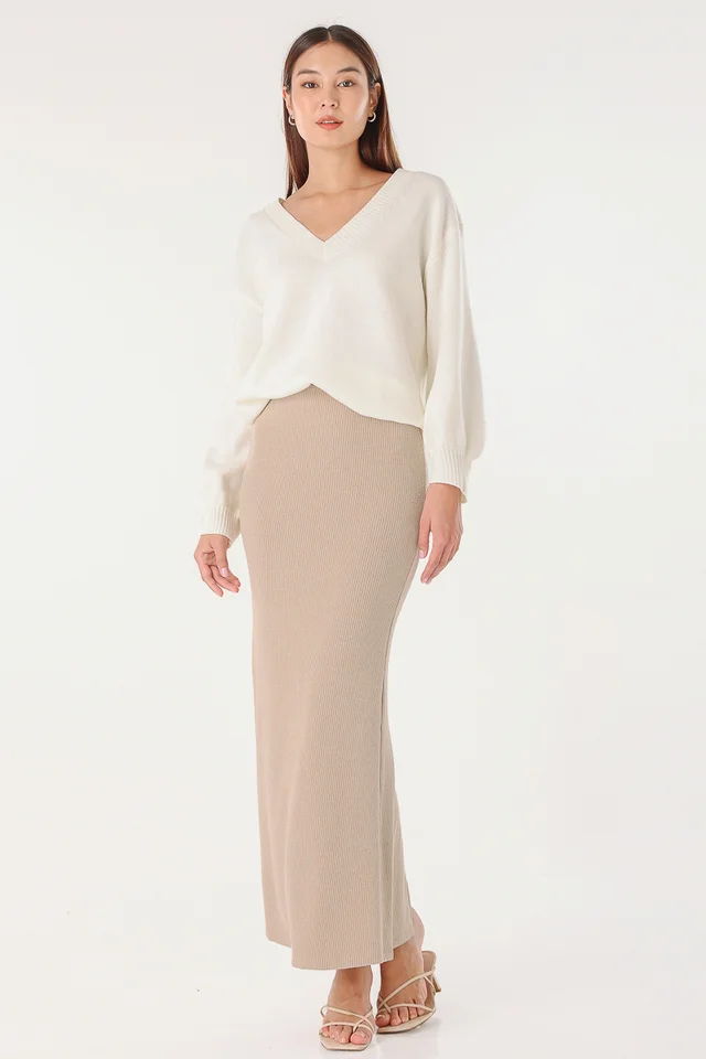TRIXIE RIBBED MAXI SKIRT (WHEAT) - REGULAR