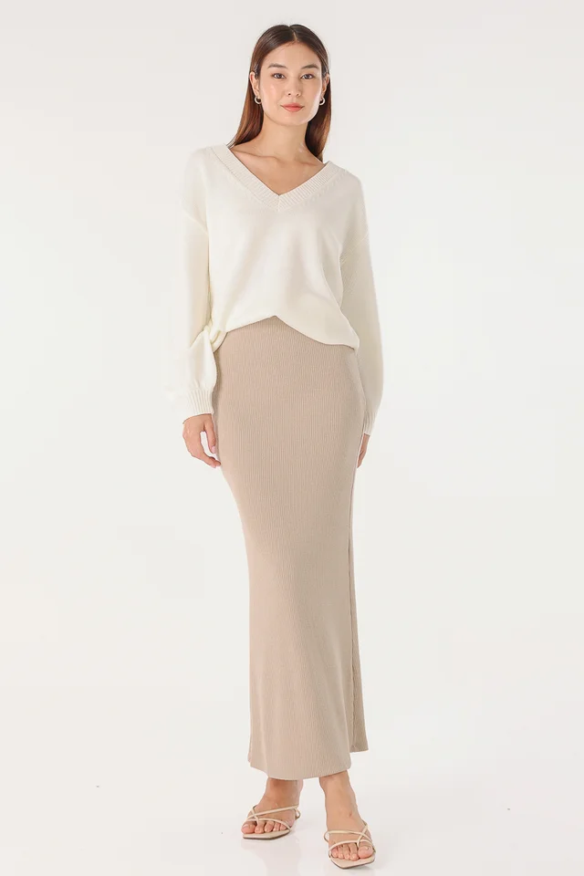 TRIXIE RIBBED MAXI SKIRT (WHEAT) - PETITE