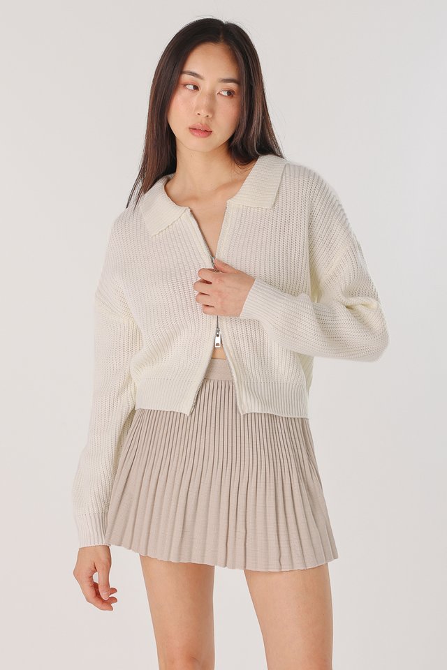 WILLOW 2-WAY ZIPPER KNIT PULLOVER CARDIGAN (OFF-WHITE)