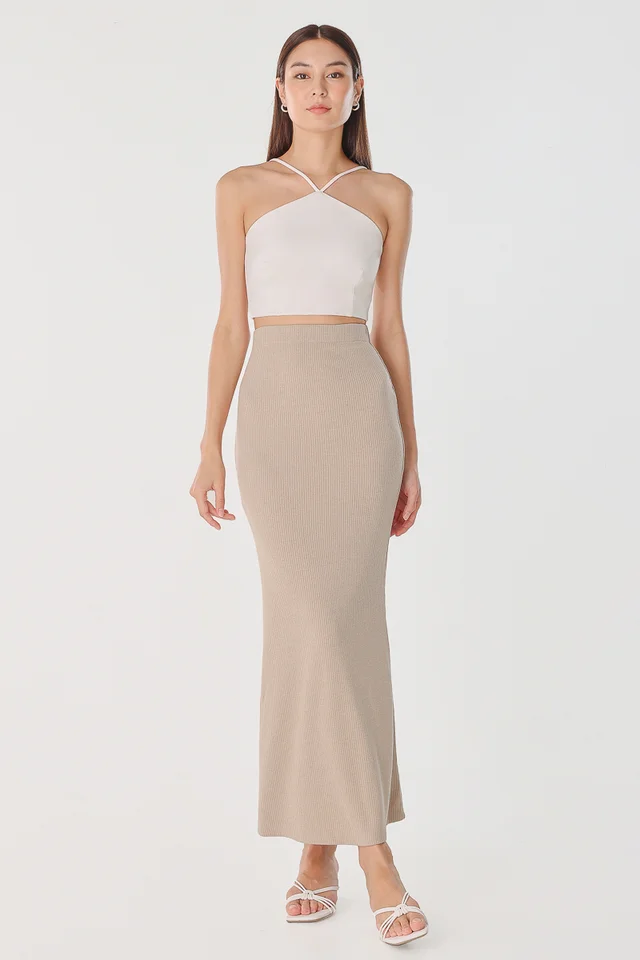 TRIXIE RIBBED MAXI SKIRT (WHEAT) - PETITE