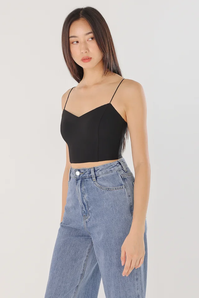 YURA V-NECK PADDED CROP TOP (BLACK)