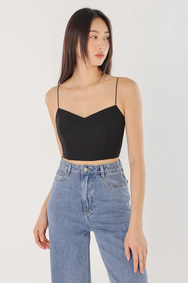 YURA V-NECK PADDED CROP TOP (BLACK)