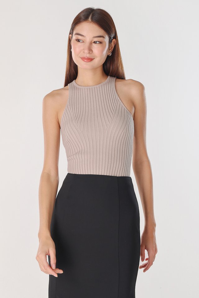 ALIANA KNIT RACER TOP (TAUPE)