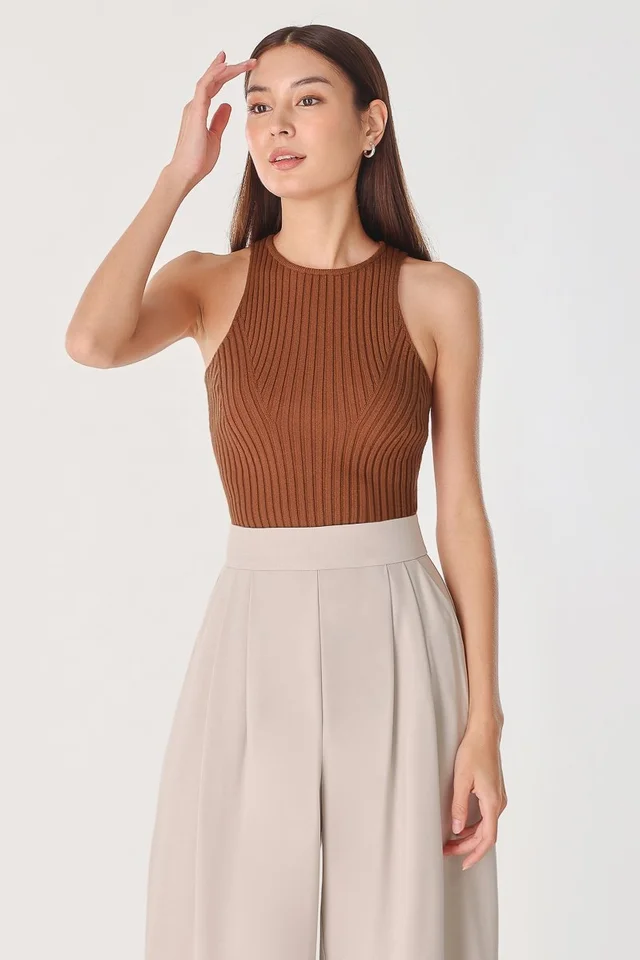 ALIANA KNIT RACER TOP (CARAMEL)