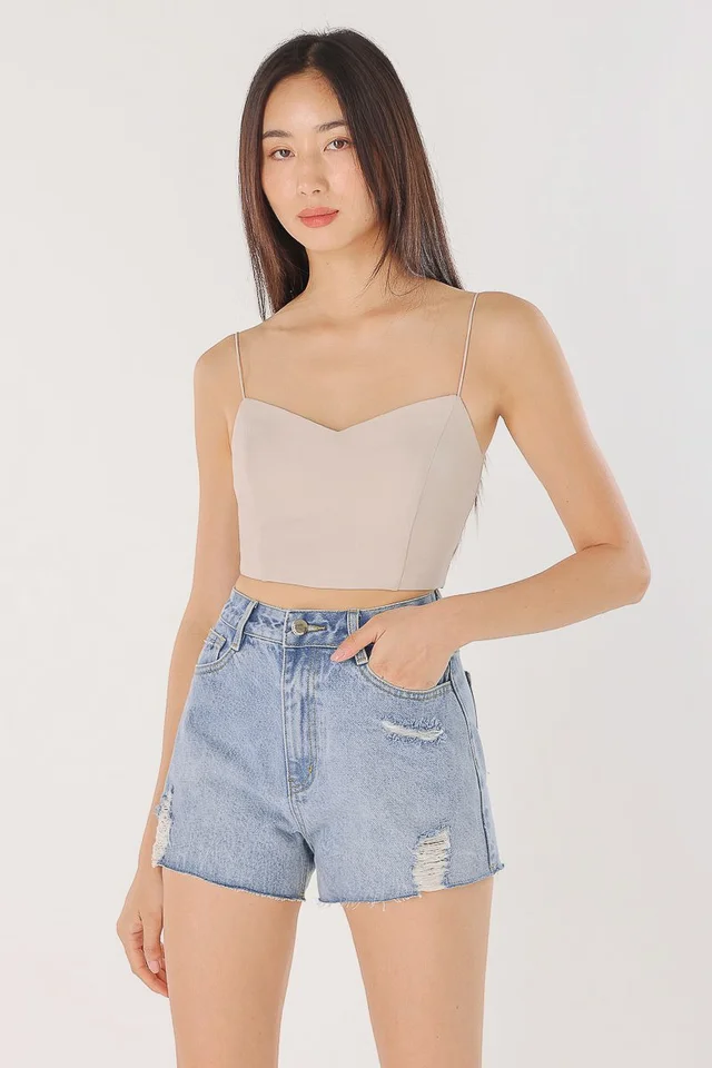 YURA V-NECK PADDED CROP TOP (SAND)