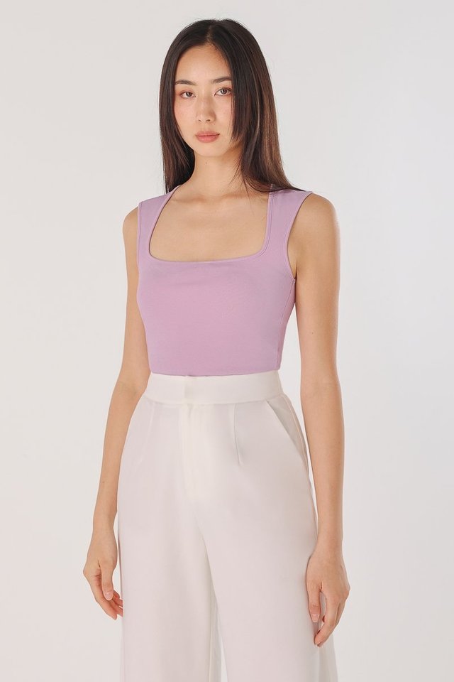 CORINNA CUT-IN PADDED RIBBED TANK TOP (LAVENDER)