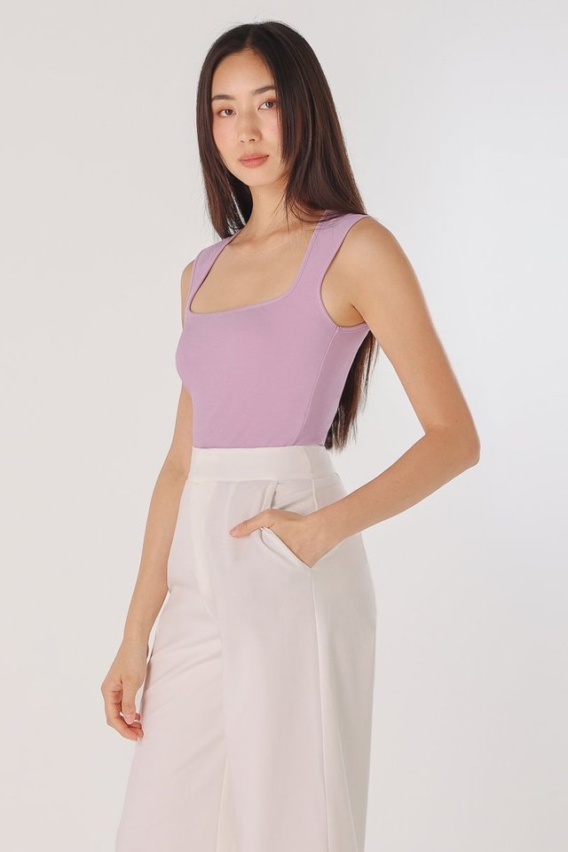 CORINNA CUT-IN PADDED RIBBED TANK TOP (LAVENDER)