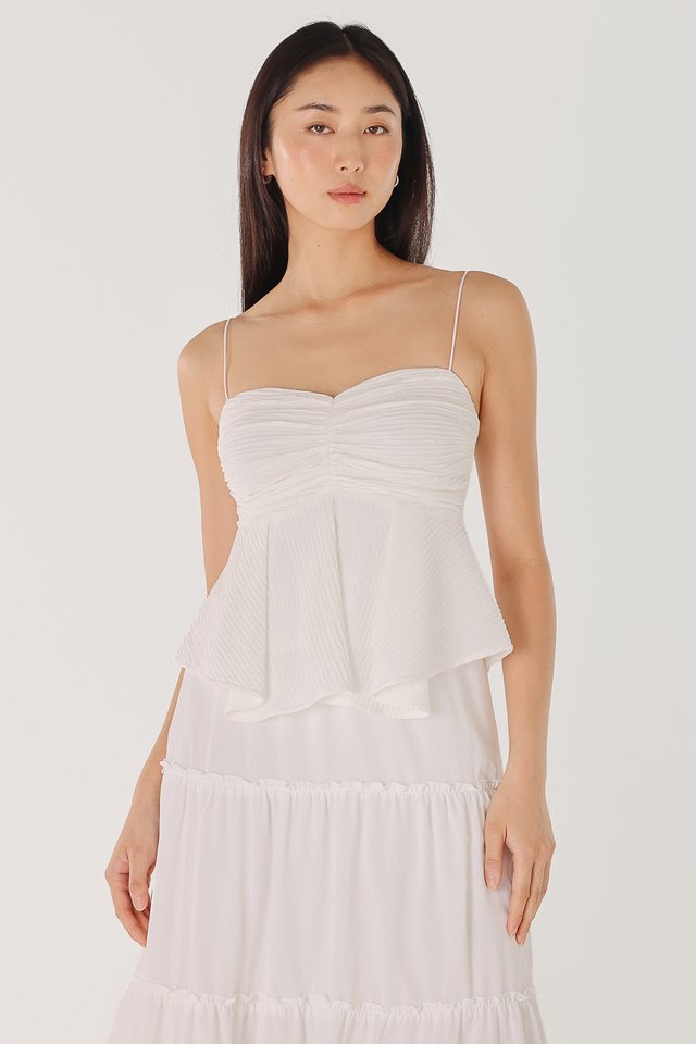 ELSIE PADDED TEXTURED RUCHED BABYDOLL TOP (WHITE)