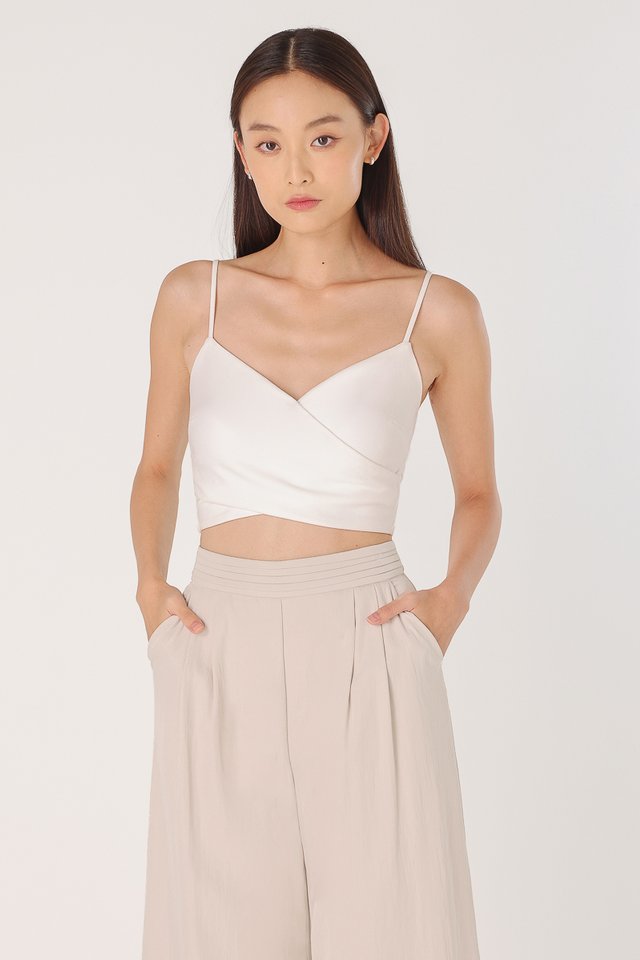 BETHANY PADDED CAMI WRAP RUCHED TOP (WHITE) 