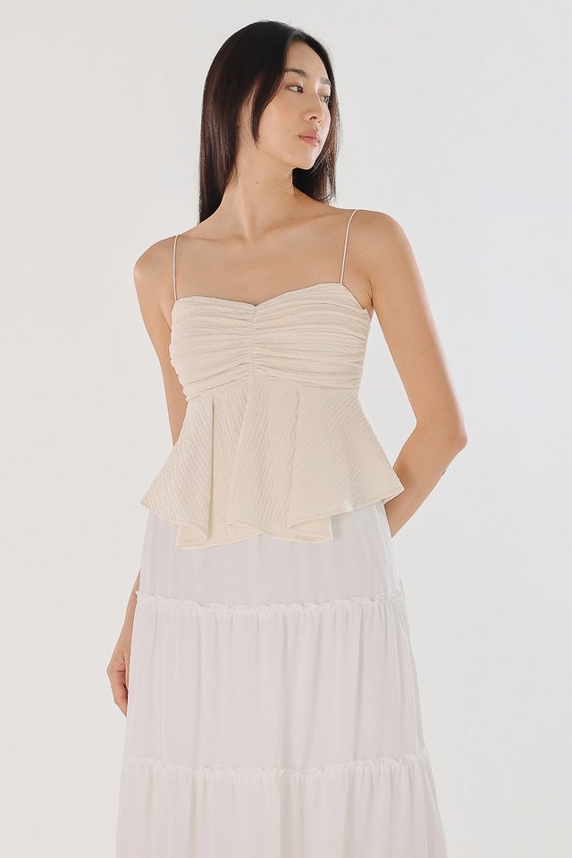 ELSIE PADDED TEXTURED RUCHED BABYDOLL TOP (CHAMPAGNE)