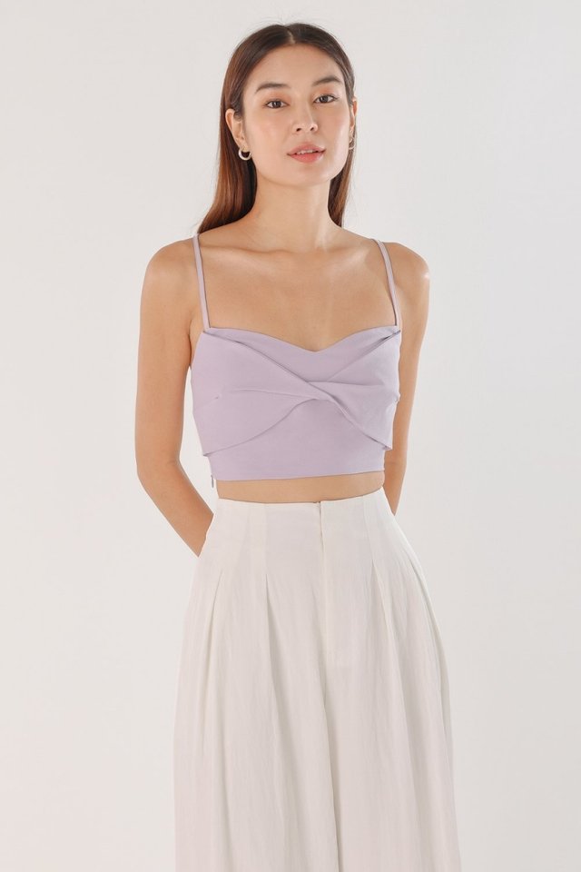 KYLIE PADDED TWIST FRONT TIE-BACK TOP (PALE LILAC)
