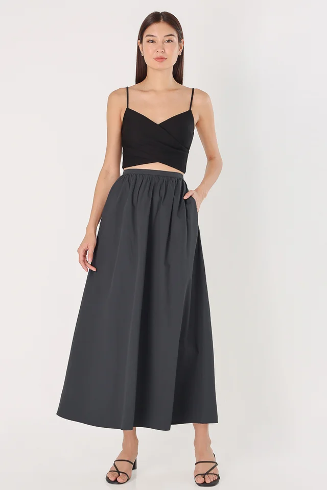 MELORA COTTON FLARE MAXI SKIRT - REGULAR (AZURE GREY)