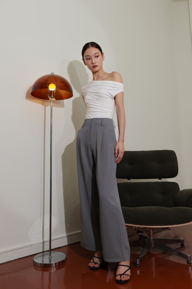 ELIZA HIGH WAIST STRAIGHT LEG FLOW PANTS (CLASSIC GREY) 