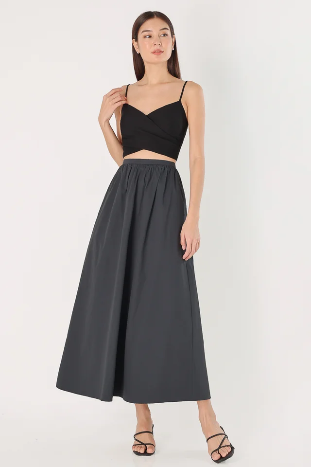 MELORA COTTON FLARE MAXI SKIRT - PETITE (AZURE GREY)