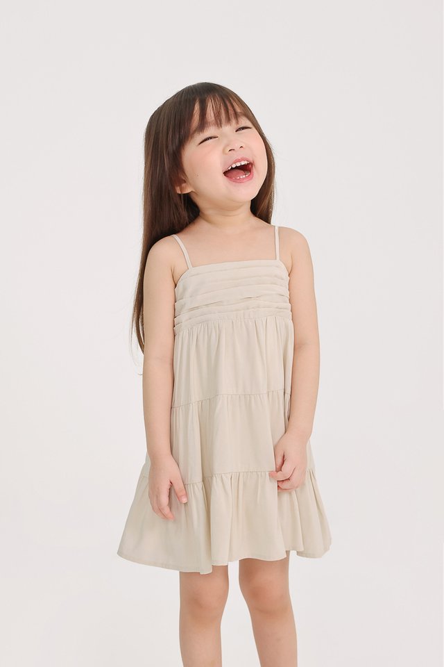 CAROL RUCHED SMOCKED BACK TIERED DRESS (OYSTER) - MINI GIRL