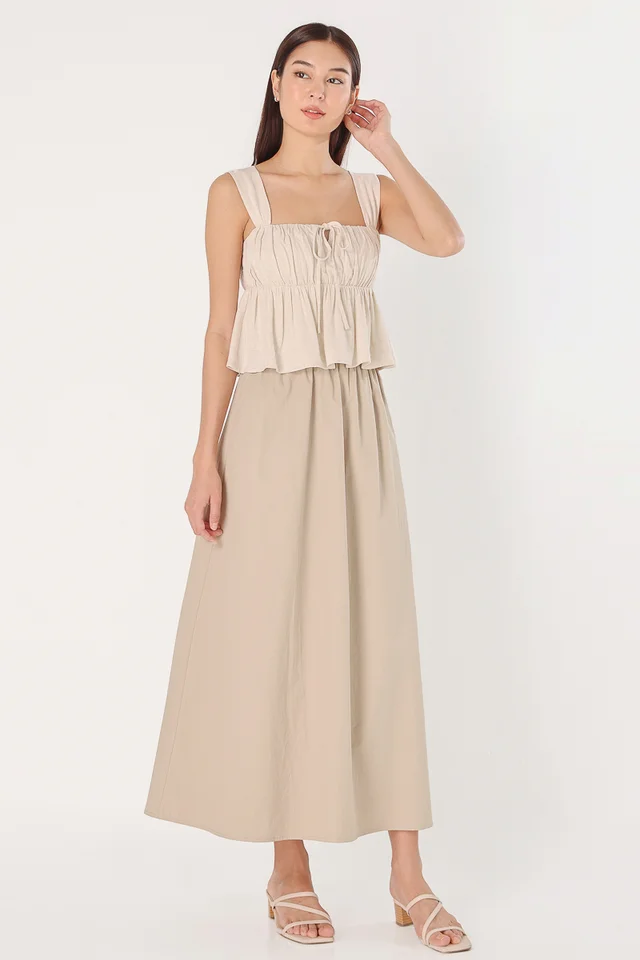 MELORA COTTON FLARE MAXI SKIRT - PETITE (KHAKI)