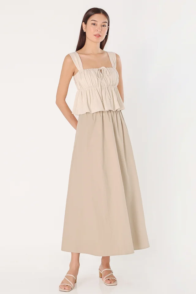 MELORA COTTON FLARE MAXI SKIRT - PETITE (KHAKI)