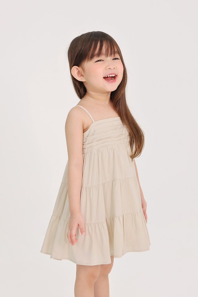 CAROL RUCHED SMOCKED BACK TIERED DRESS (OYSTER) - MINI GIRL