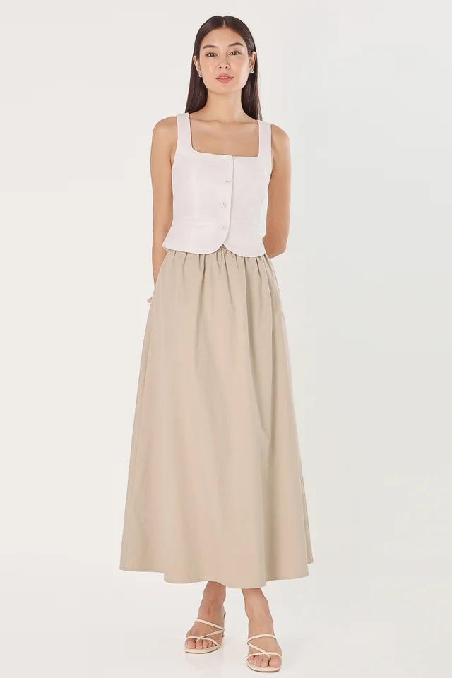 MELORA COTTON FLARE MAXI SKIRT - REGULAR (KHAKI)