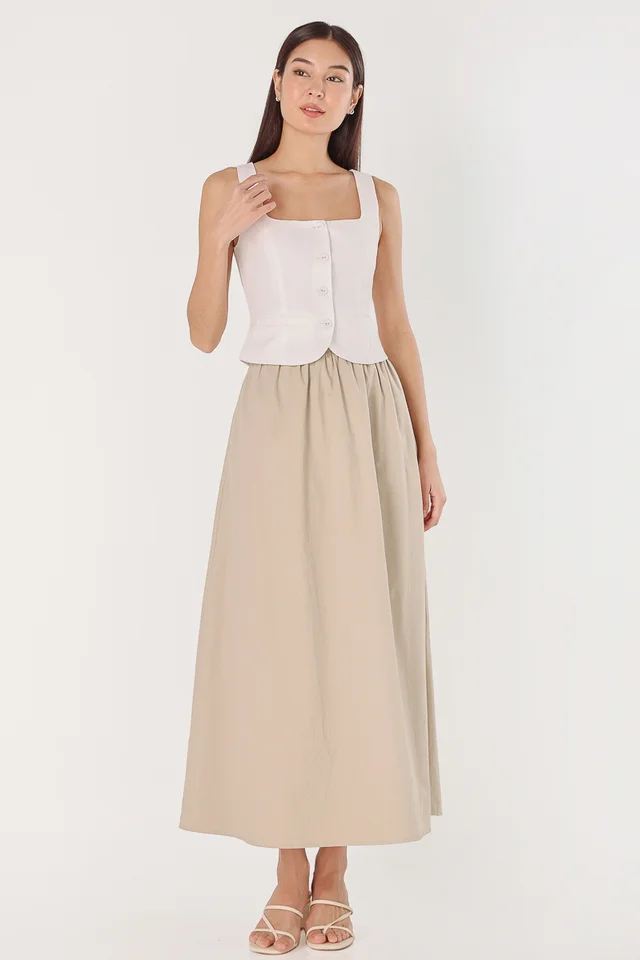 MELORA COTTON FLARE MAXI SKIRT - REGULAR (KHAKI)