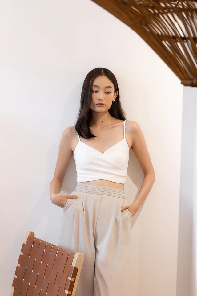 BETHANY PADDED CAMI WRAP RUCHED TOP (WHITE) 