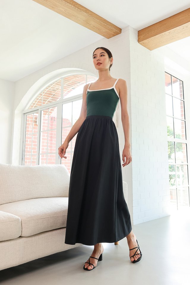 MELORA COTTON FLARE MAXI SKIRT - REGULAR (BLACK)