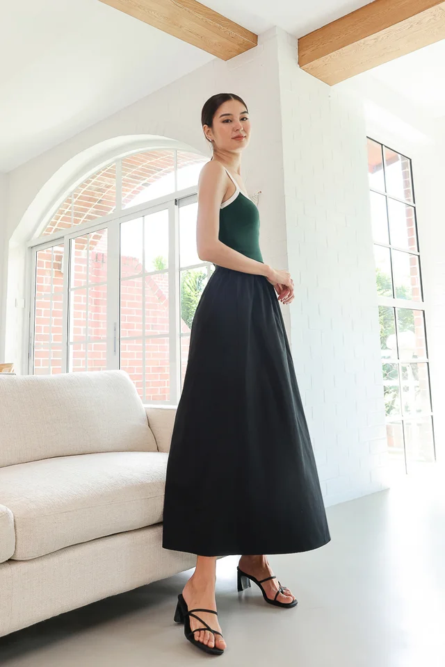 MELORA COTTON FLARE MAXI SKIRT - REGULAR (BLACK)