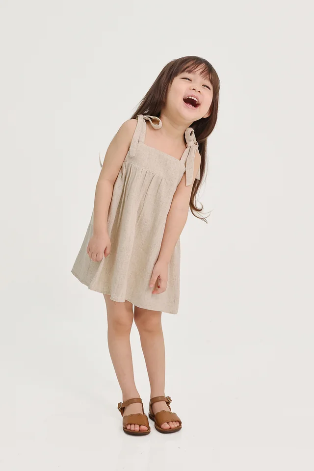 LOVISA LINEN TIE-STRAP TENT DRESS (NATURAL) - MINI GIRL