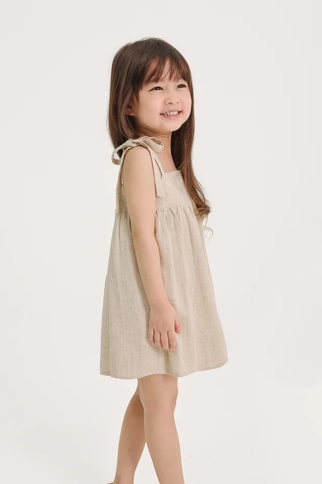 LOVISA LINEN TIE-STRAP TENT DRESS (NATURAL) - MINI GIRL