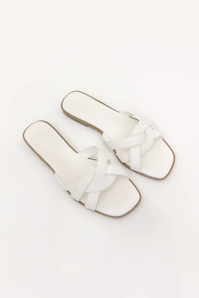 EVETTE WEAVE SLIP-ON SANDALS (WHITE)