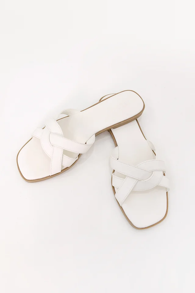 EVETTE WEAVE SLIP-ON SANDALS (WHITE)