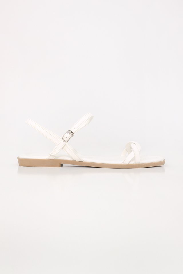 BRIELLA BRAIDED ANKLE STRAP SANDALS (WHITE)