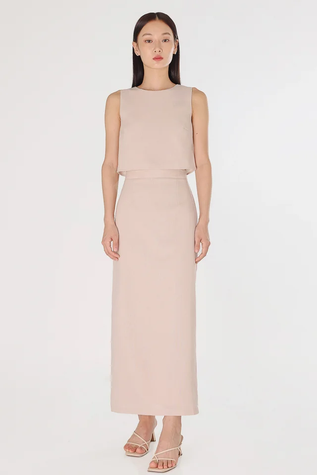 NAYLA LINEN BACK SLIT MAXI SKIRT - PETITE (OAT)
