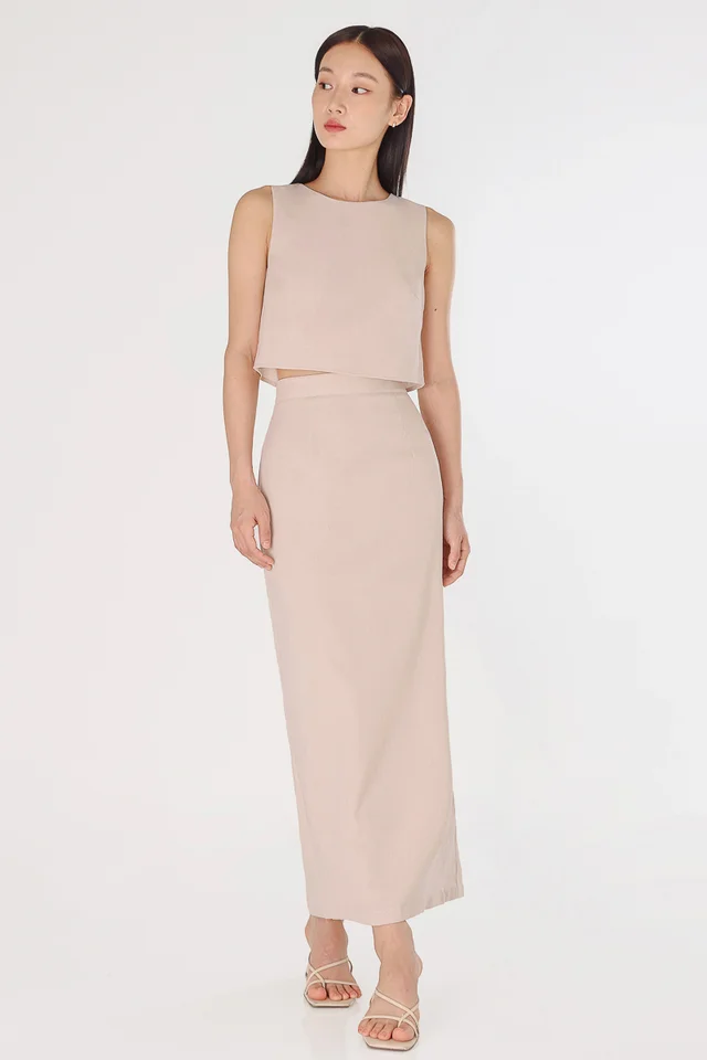 NAYLA LINEN BACK SLIT MAXI SKIRT - REGULAR (OAT)