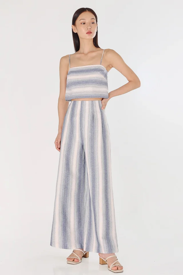 LEXIS LINEN STRIPED PLEATED WIDE LEG PANTS (MARINE)