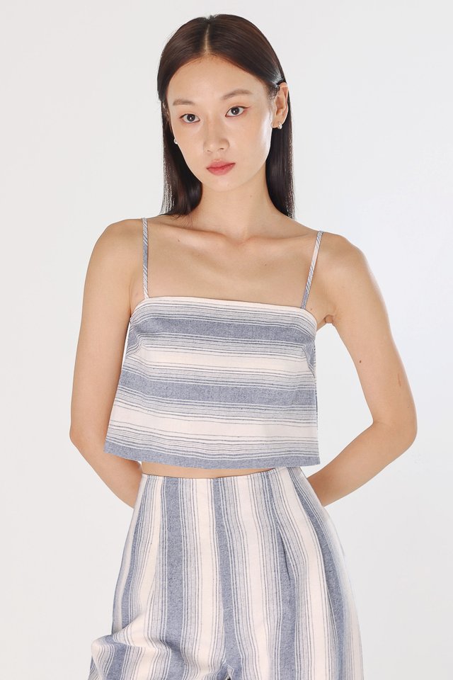LEXIS PADDED LINEN STRIPED OVERLAY CAMI TOP (MARINE)