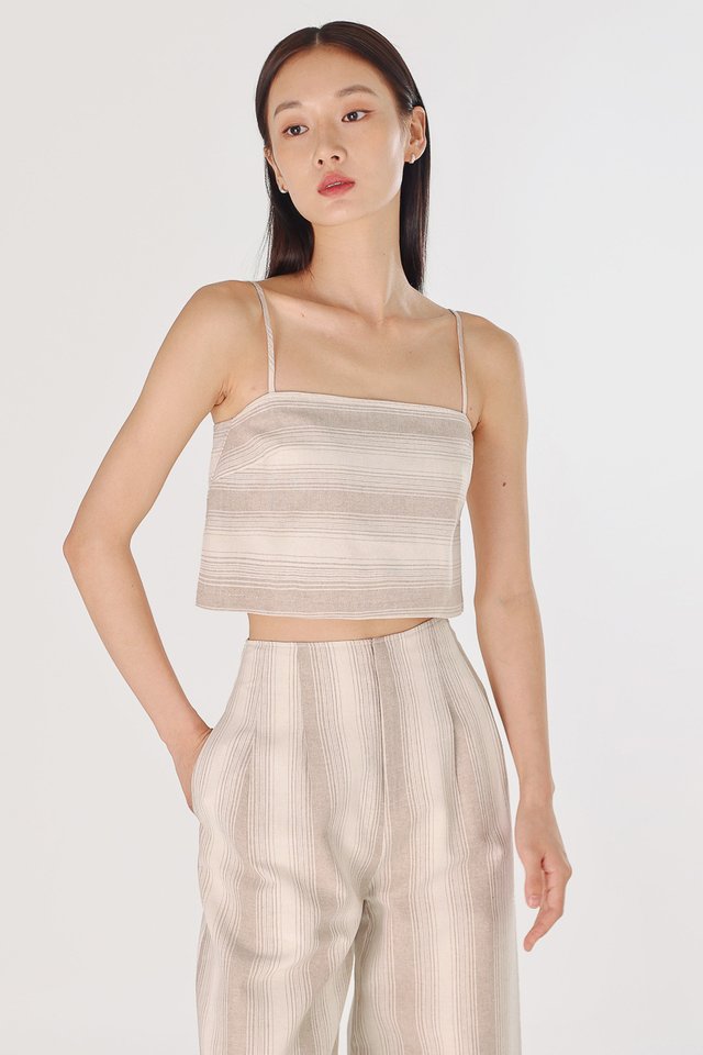 LEXIS PADDED LINEN STRIPED OVERLAY CAMI TOP (DUNE)