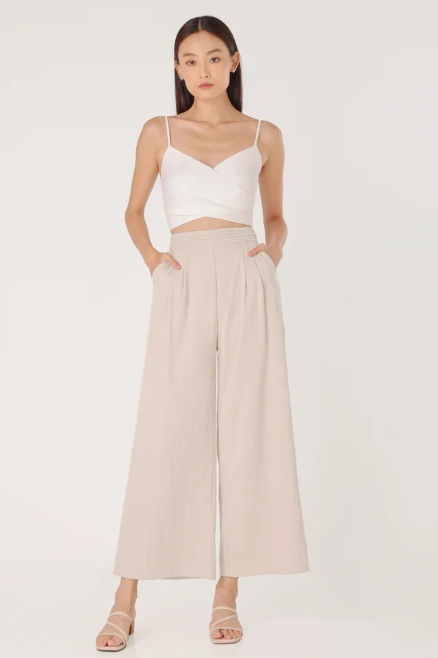 JESSE LINEN PLEATED WAISTBAND WIDE LEG PANTS (OAT)