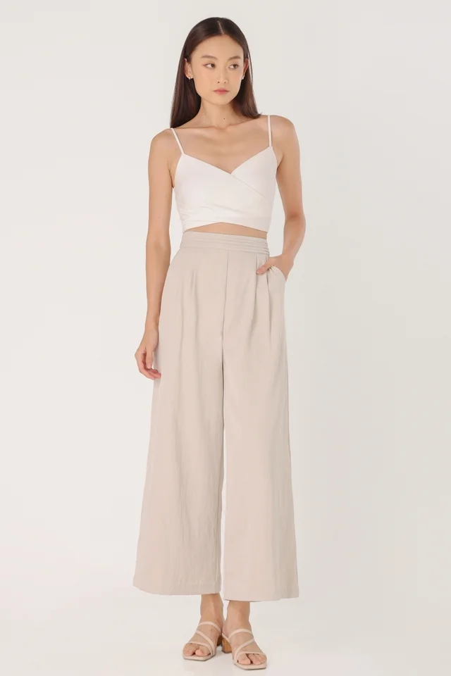 JESSE LINEN PLEATED WAISTBAND WIDE LEG PANTS (OAT)
