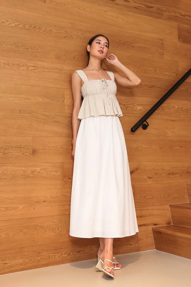 MELORA COTTON FLARE MAXI SKIRT - PETITE (WHITE)
