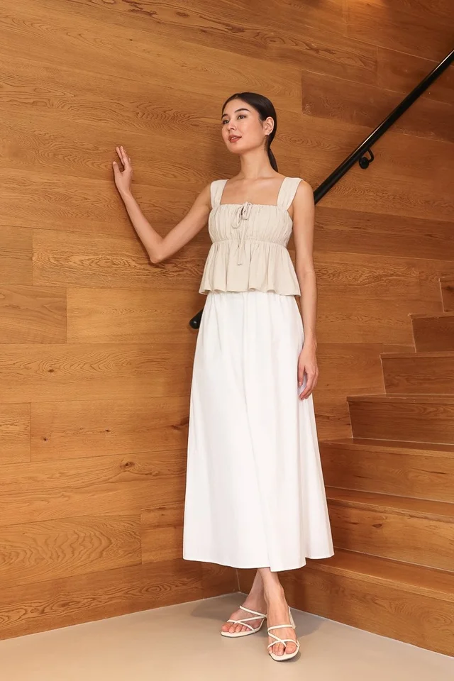 MELORA COTTON FLARE MAXI SKIRT - PETITE (WHITE)