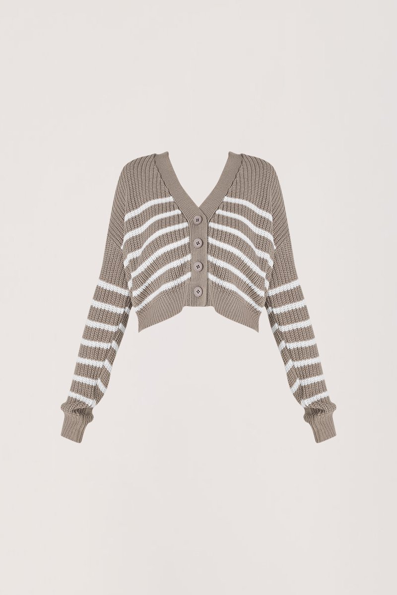 Grey and white striped cardigan store