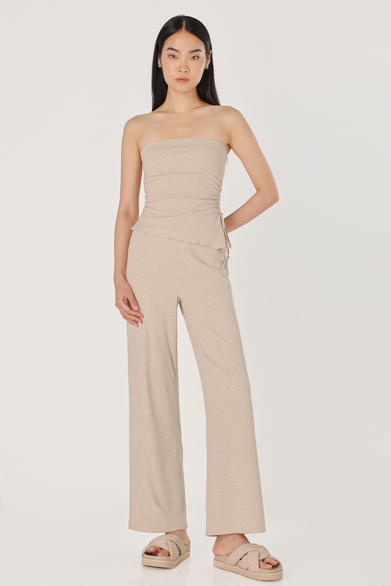 NOVELL RIBBED STRAIGHT LEG LOUNGE PANTS (OATMEAL) | Lovet