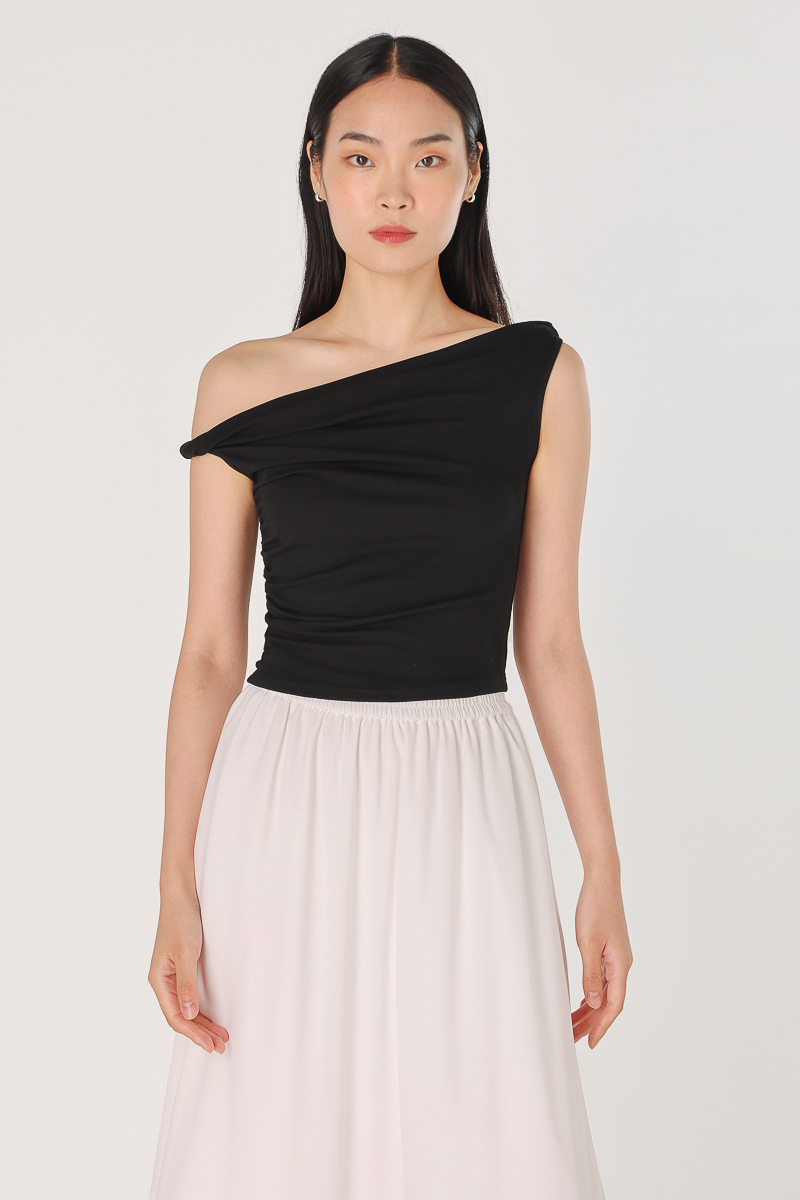 ROOS BIAS CUT DROP SHOULDER TOP BLACK