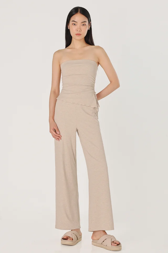 NOVELL RIBBED STRAIGHT LEG LOUNGE PANTS (OATMEAL)